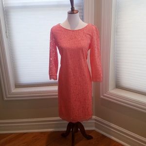 3/4 Sleeve Boatneck Coral Lace Dress